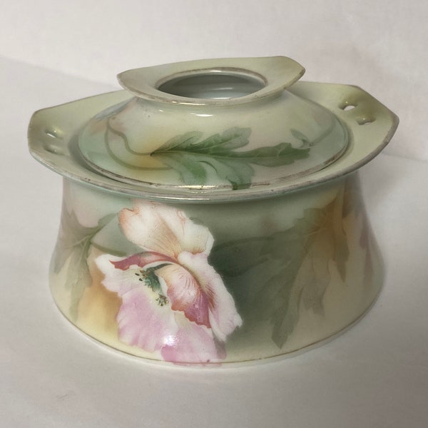 Vintage Porcelain Hair Receiver, RS Germany, Hand Painted China, Dish with Lid