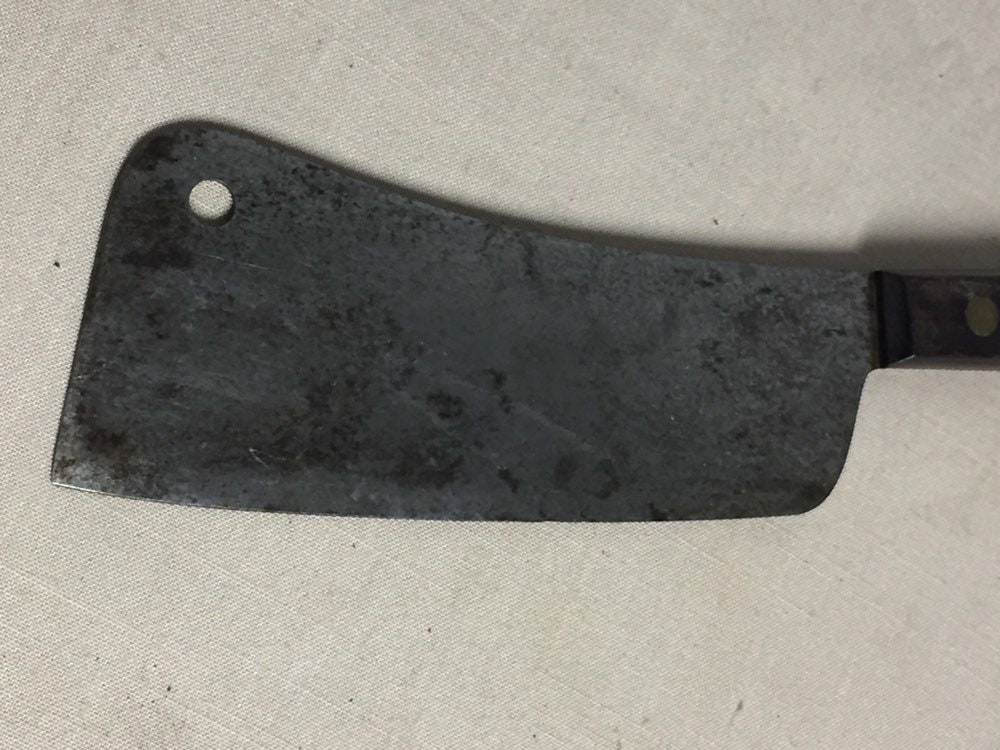 2 Vintage 7 Meat Cleavers with Wooden Handles, Brass Riveted Handle