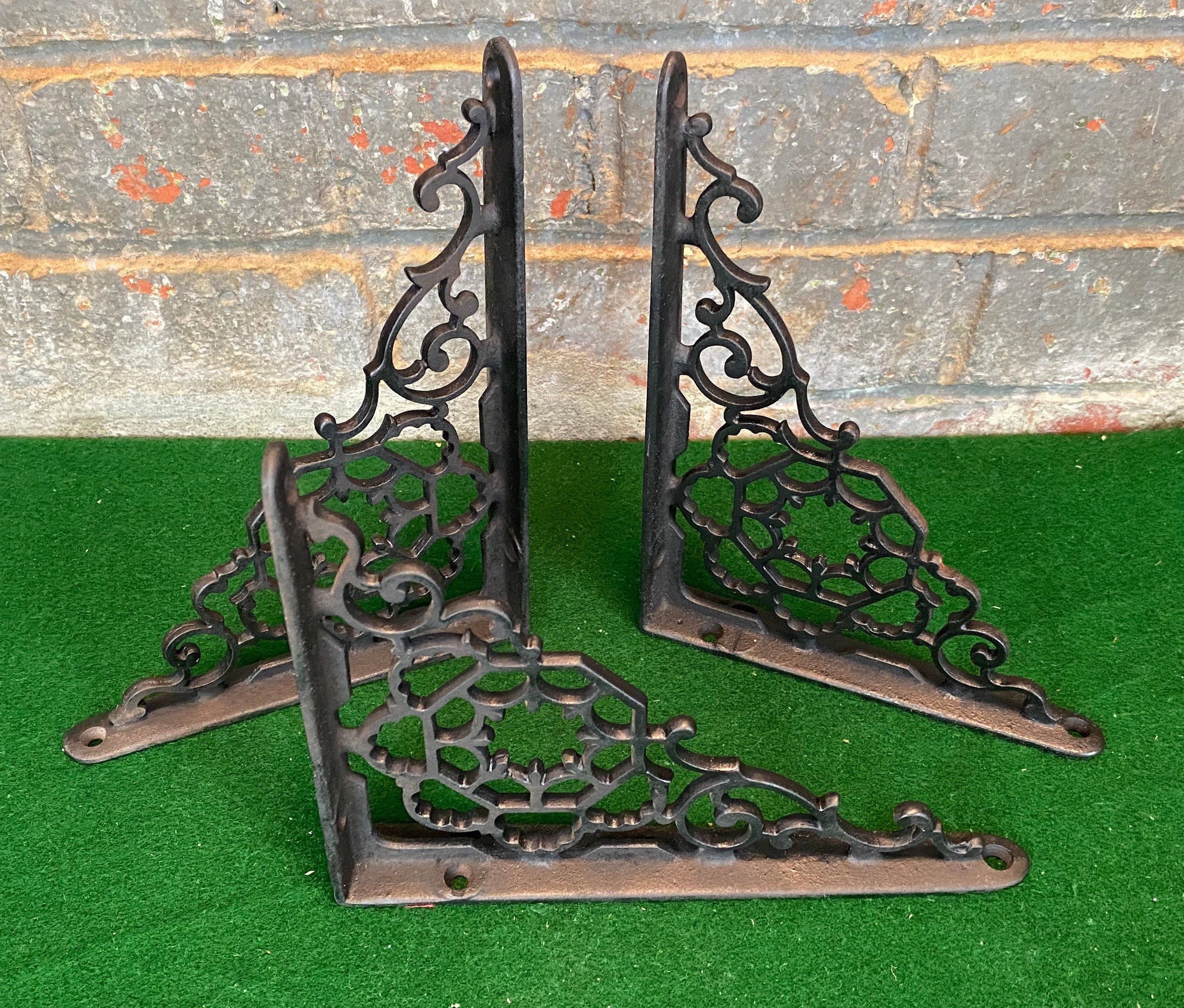 3 Ornate, Antique Wrought Iron Shelf Brackets, 8 Wall Mount Shelf Brackets