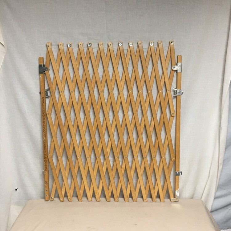Vintage Wooden Folding Scissors Gate, Expanding Pet Gate, Accordion Gate