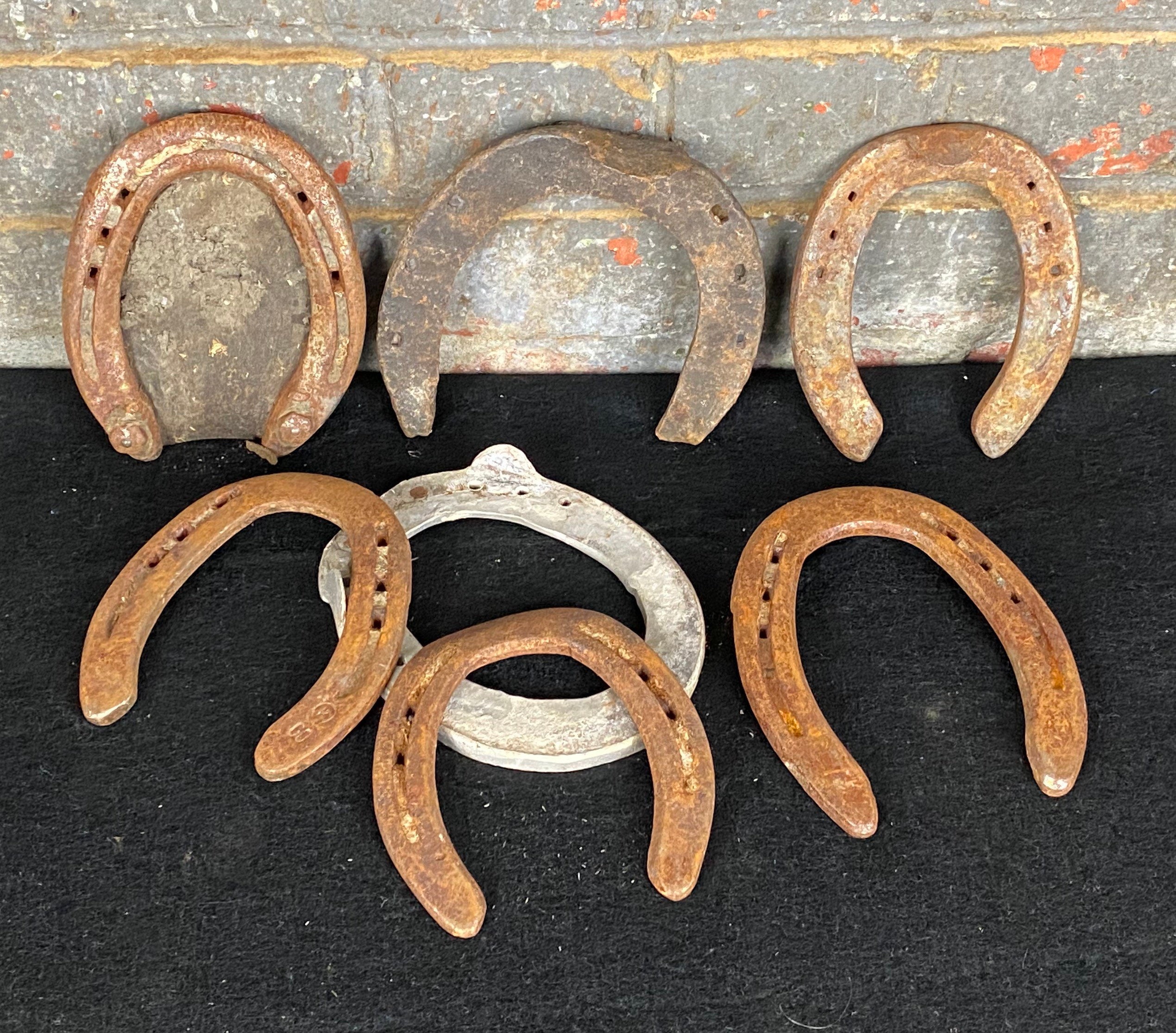 7 Original Rusty Iron Horse Shoes, Vintage Blacksmith Horse Tack