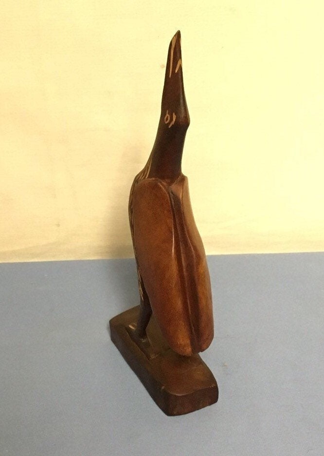 Hand Carved Wooden Crane, Wooden Bird Sculpture, Wood Heron