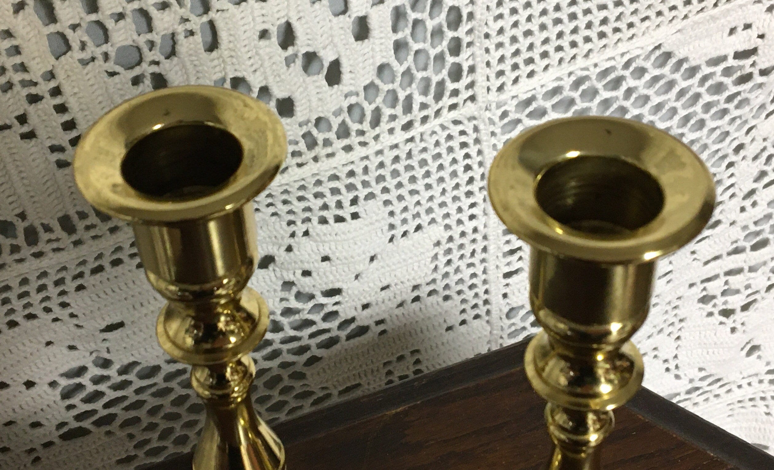 Pair Baldwin Brass Candle Holders, 7 Tall, Solid Brass Candlesticks