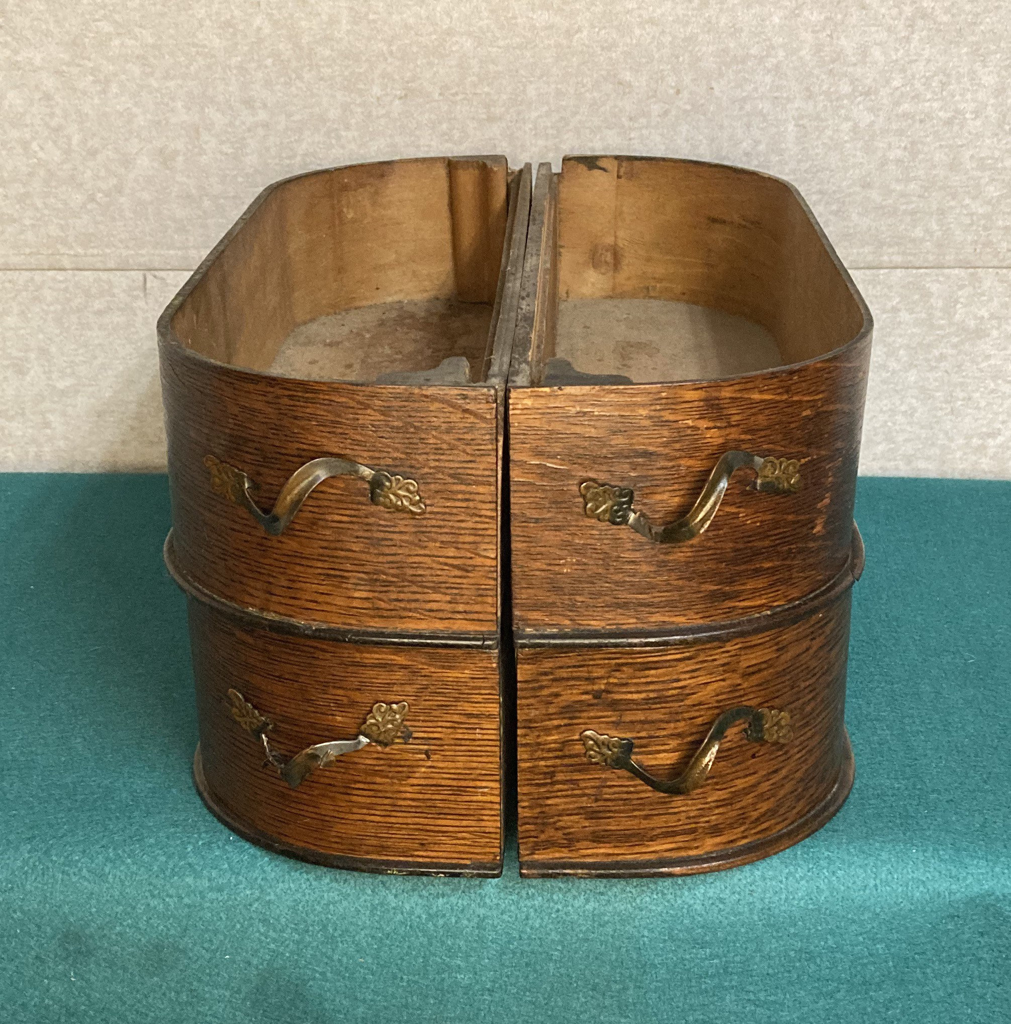 4 Singer Rounded Oak Sewing Machine Wooden Drawers with Iron Drawer Pulls