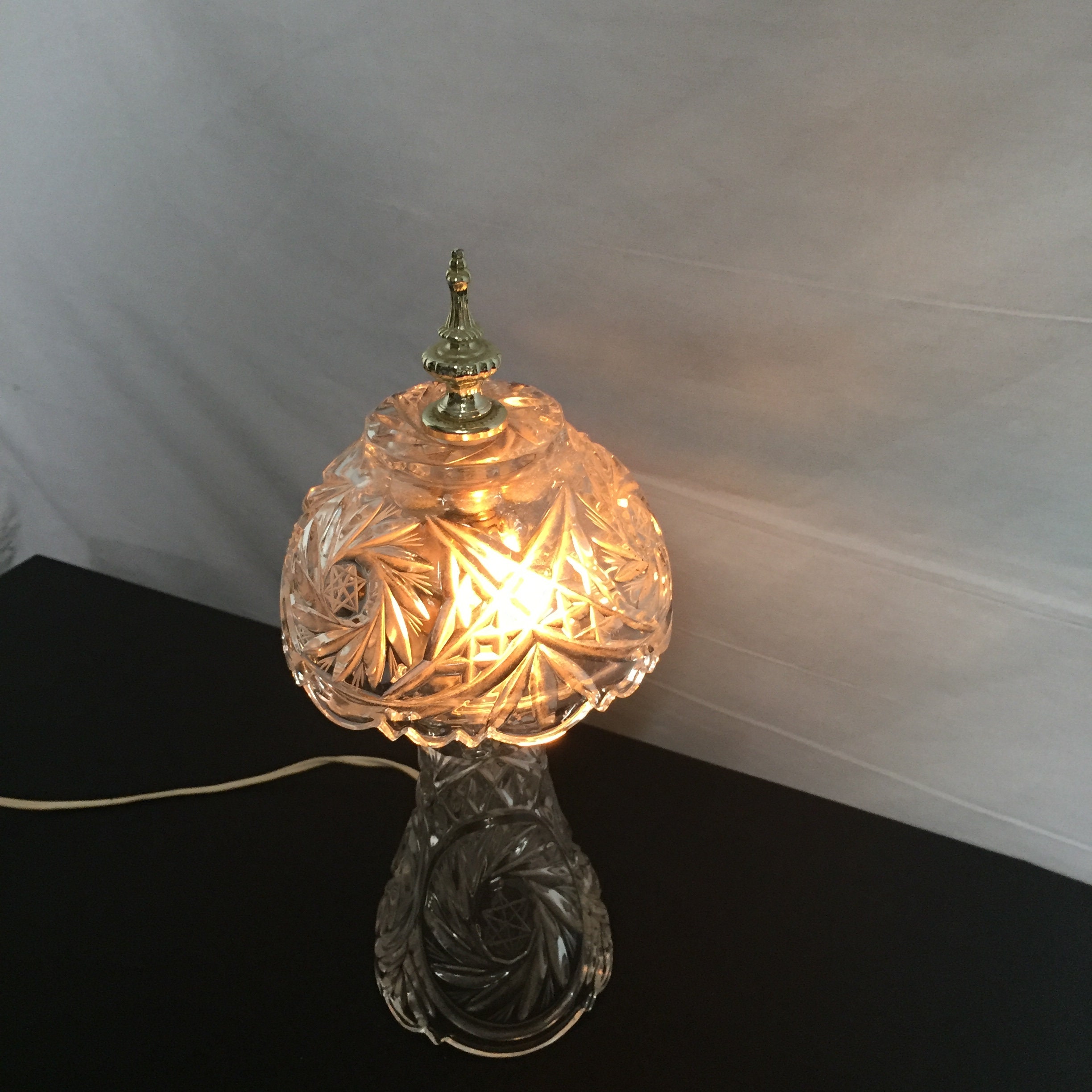 Vintage Petite Crystal Cut Glass Night Stand Lamp, Bedside Light