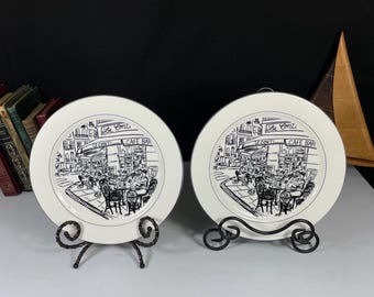 Mikasa Ultima+ "Parisian Scenes", Set of 2, Black and White Dinner Plates, Designed by Susan Steinberg