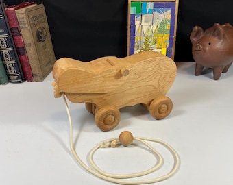 Wooden Hippo Pull Toy with Moving Mouth