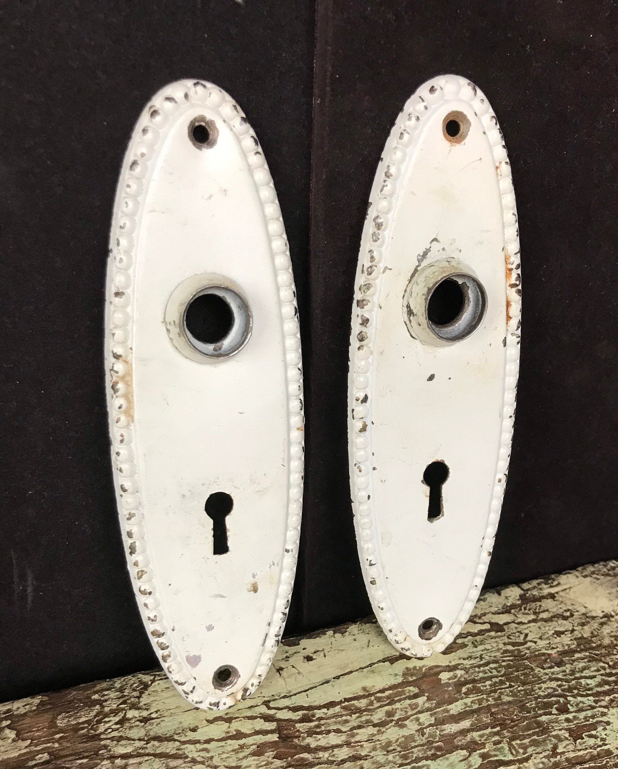 Antique Brass Oval Art Deco House Door Knob Back Plates, Door Lock Hardware