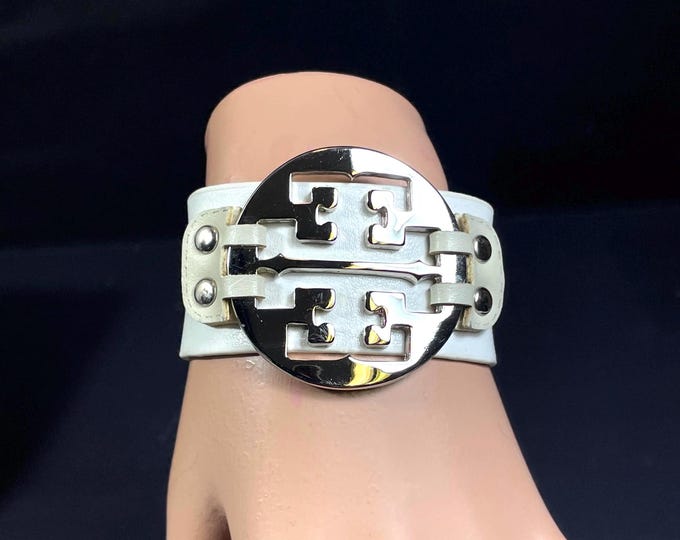 Featured listing image: Wardani, NY, Italian Leather Bracelet, White with Silver Tone Emblem