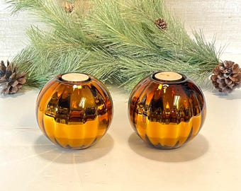 Dept. 56 Optic, Ribbed Gold Mercury Glass Tealight Holder, Pair of 2