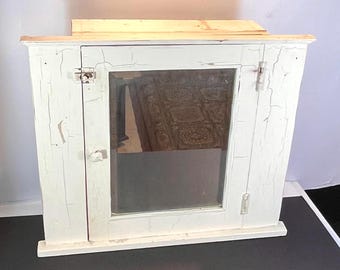 1930's Wooden Bathroom Medicine Cabinet: Beveled Mirror
