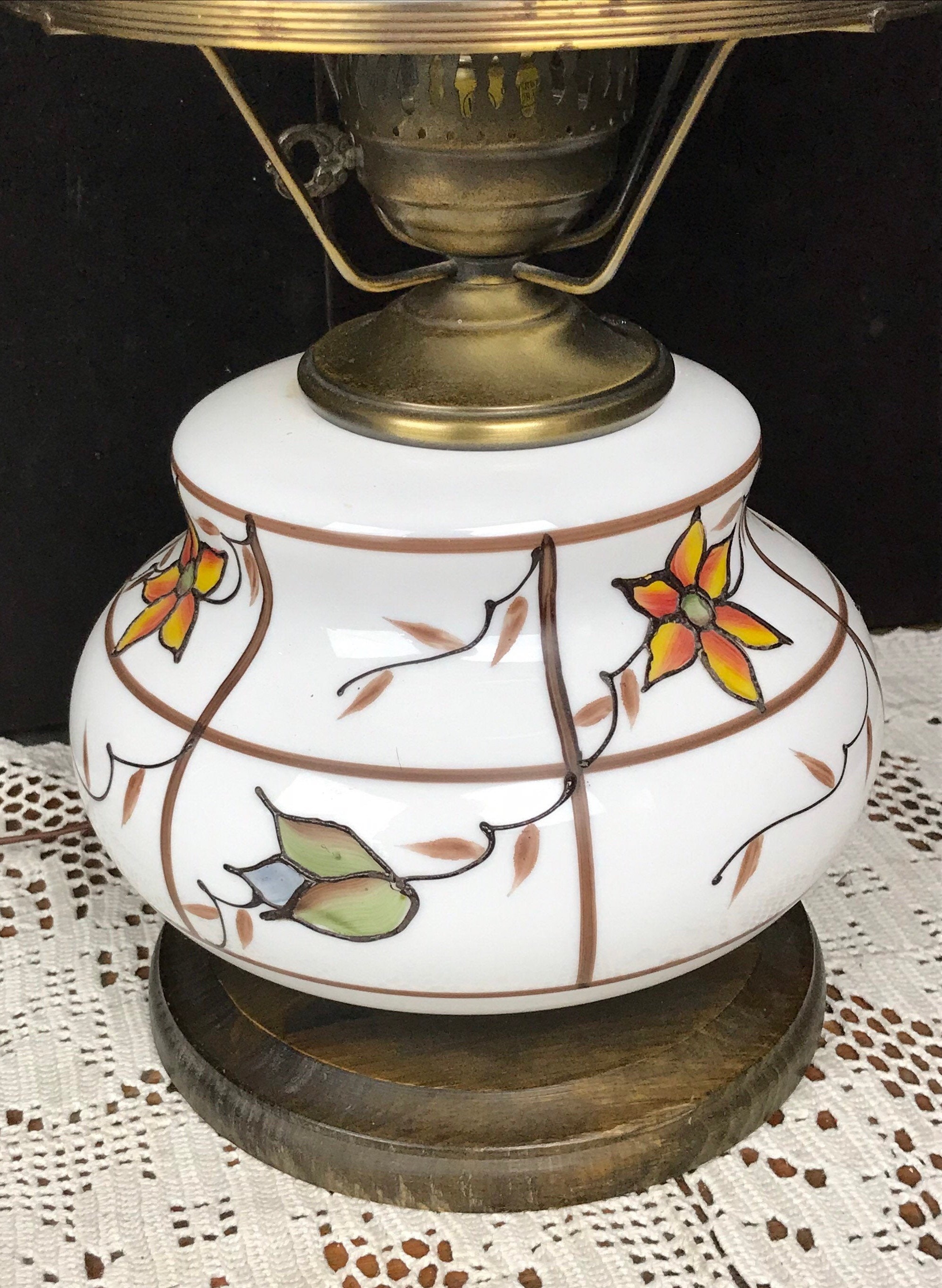 A Large Victorian Hurricane Table Lamp Hand Painted