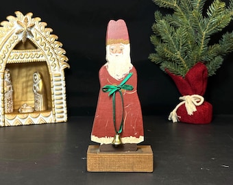 Hand Painted, Cut Out Wooden Santa, Belsnickel, Artist Signed