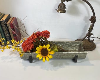 Galvanized Metal Chicken Feeder Planter, Primitive Rustic Farm Decor, Garden Art Sculpture