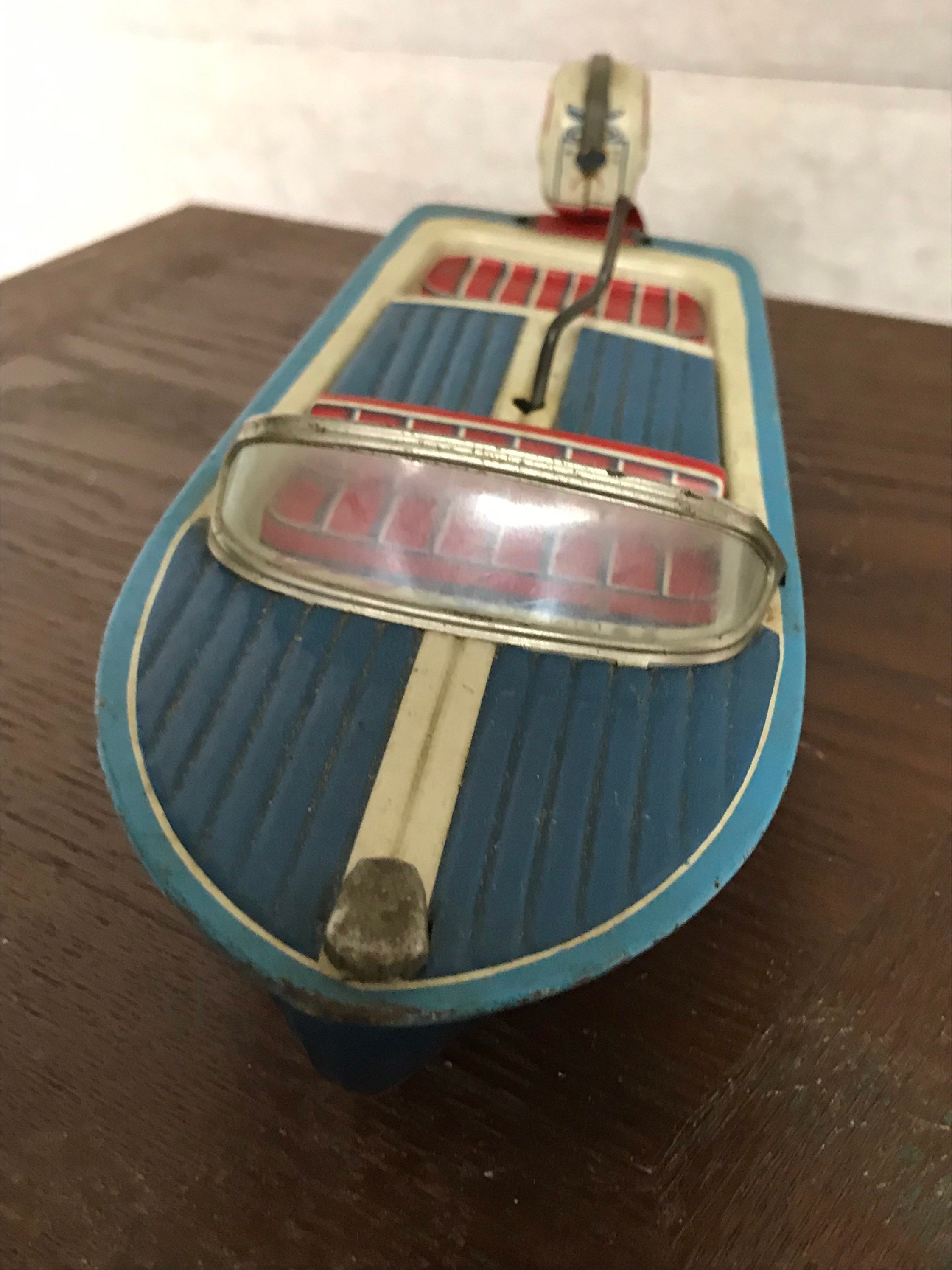 Vintage Haji Wind Up Boat, Speedo Boat, 1950's Wind Up Toy, Tin