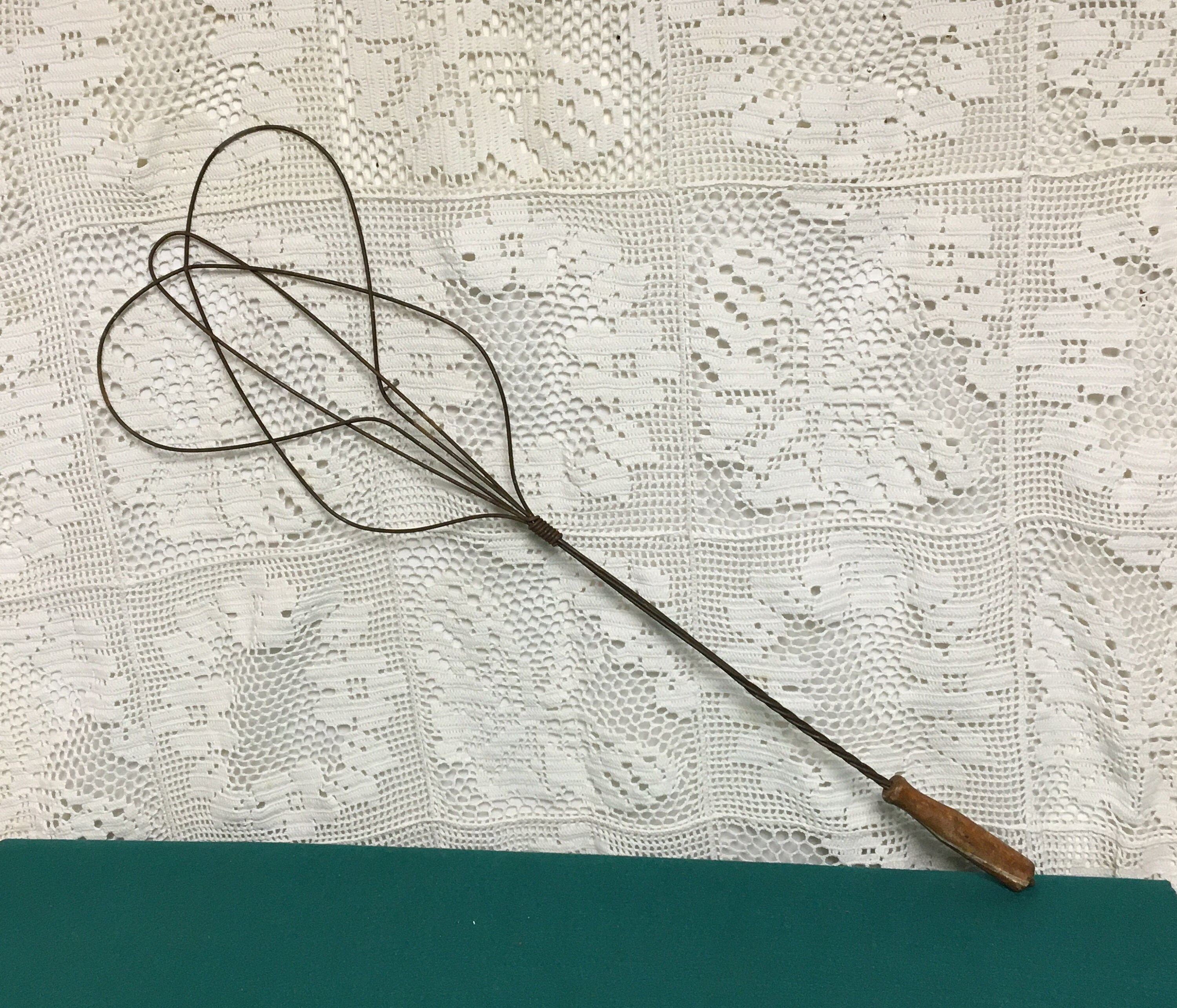 Antique Ornate 1920's Twisted Wire Rug Beater with Wooden Handle