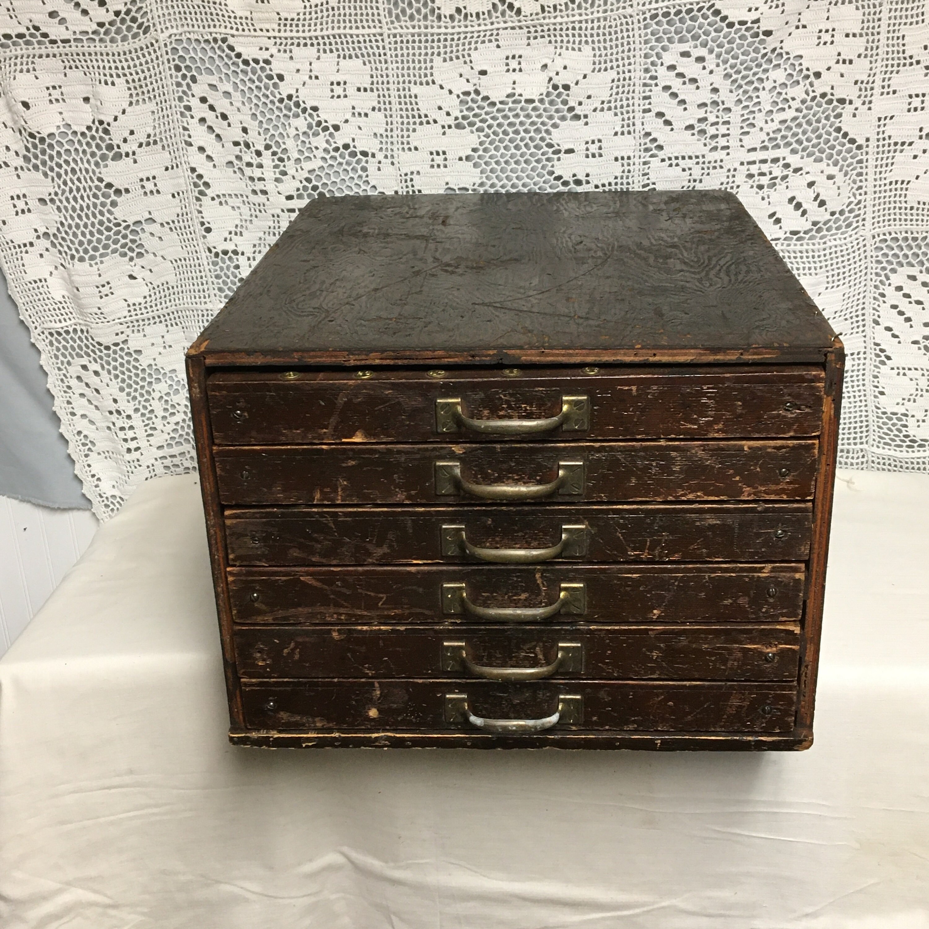 Antique Wooden 6 Drawer Eye Doctor Table Top Apothecary
