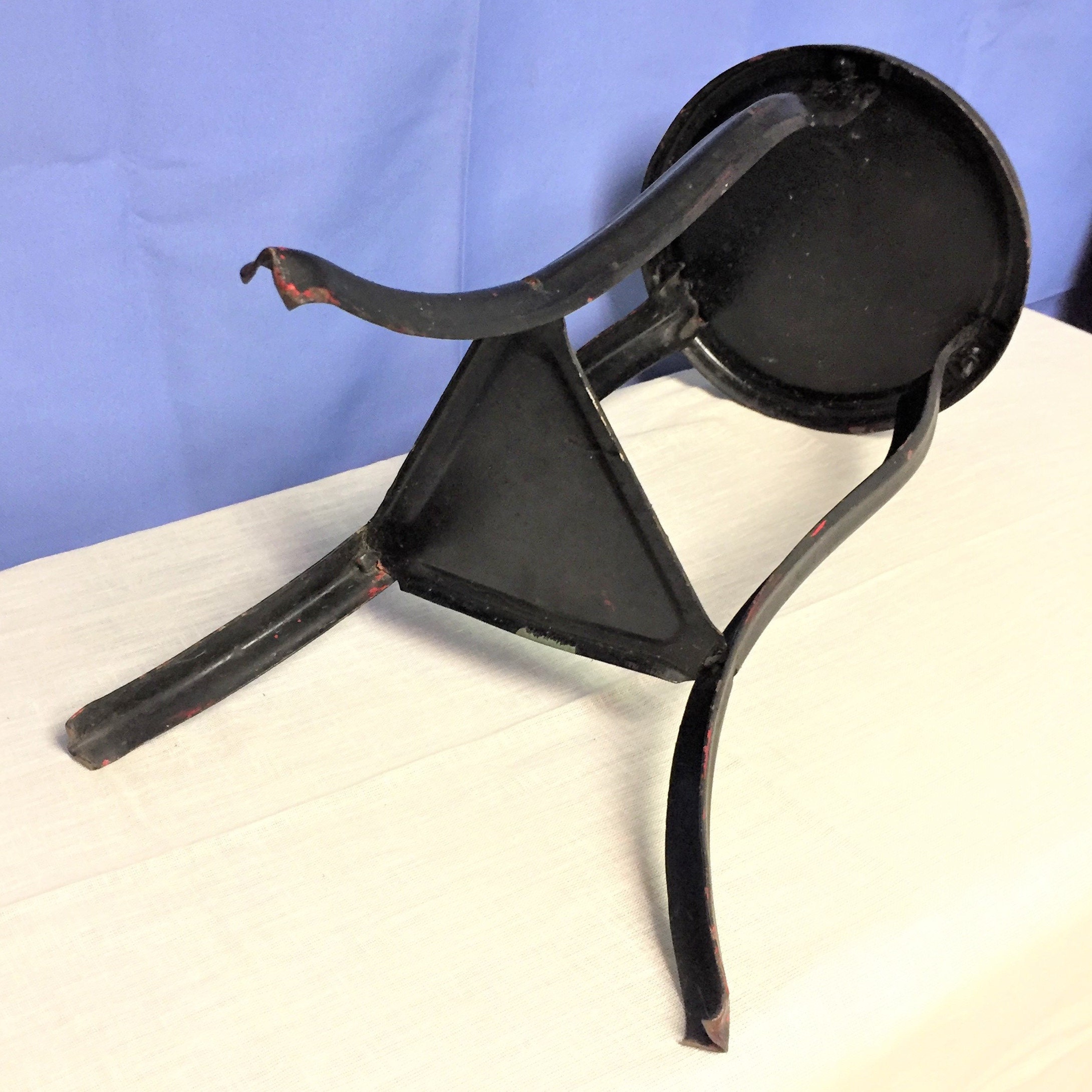 VIntage Metal Milking Stand, Three Legged Table, Petite, Black, Metal