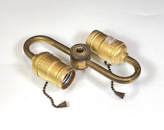 Vintage Lamp Parts 2 Bulb Socket Cluster: Original Pull Chain Sockets