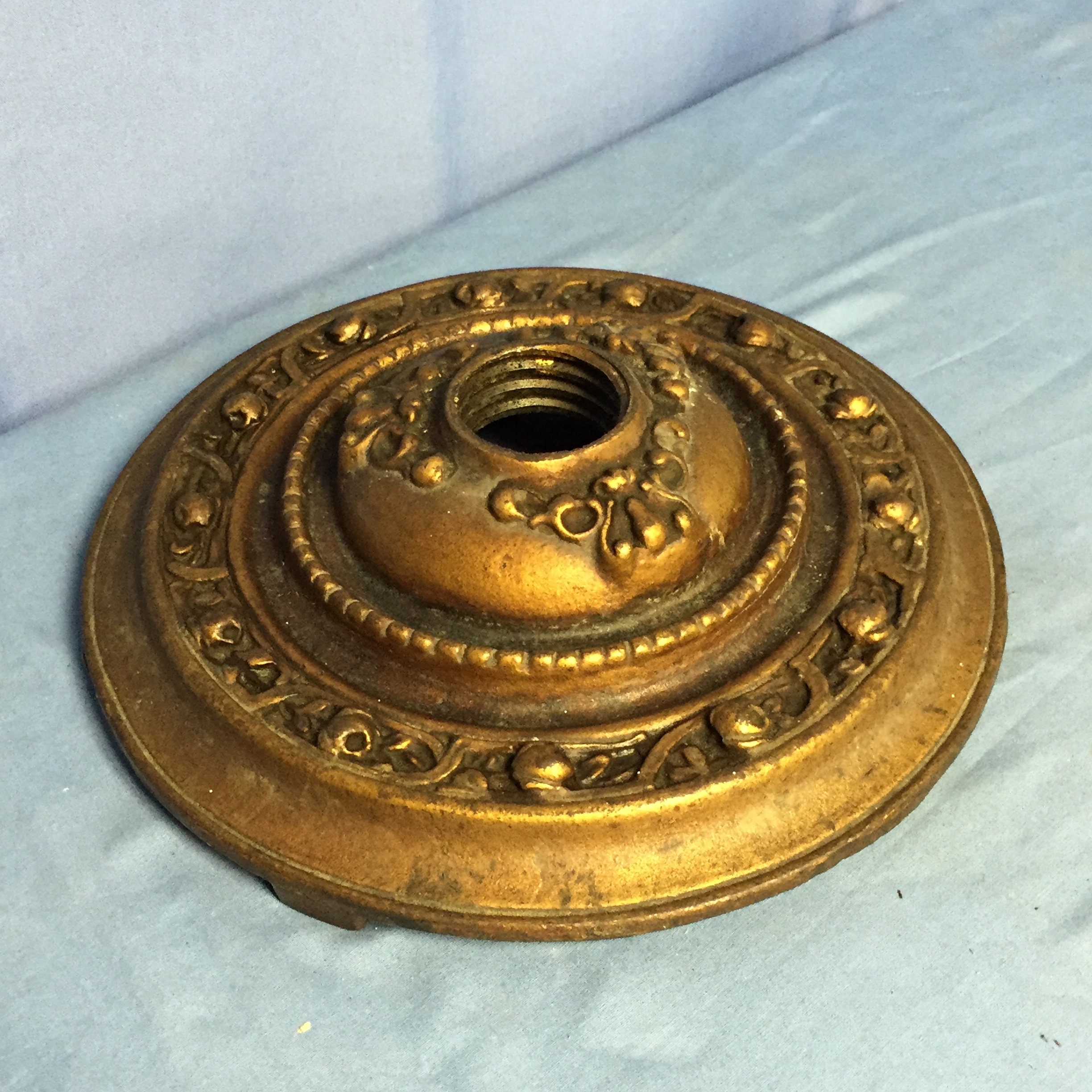 Antique Ornate Cast Iron Floor Lamp Base Flag Pole