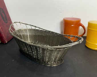 Metal Woven Bread Basket, Oblong Silver Wire Basket