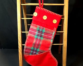 Plaid Quilted Christmas Stocking with Buttons