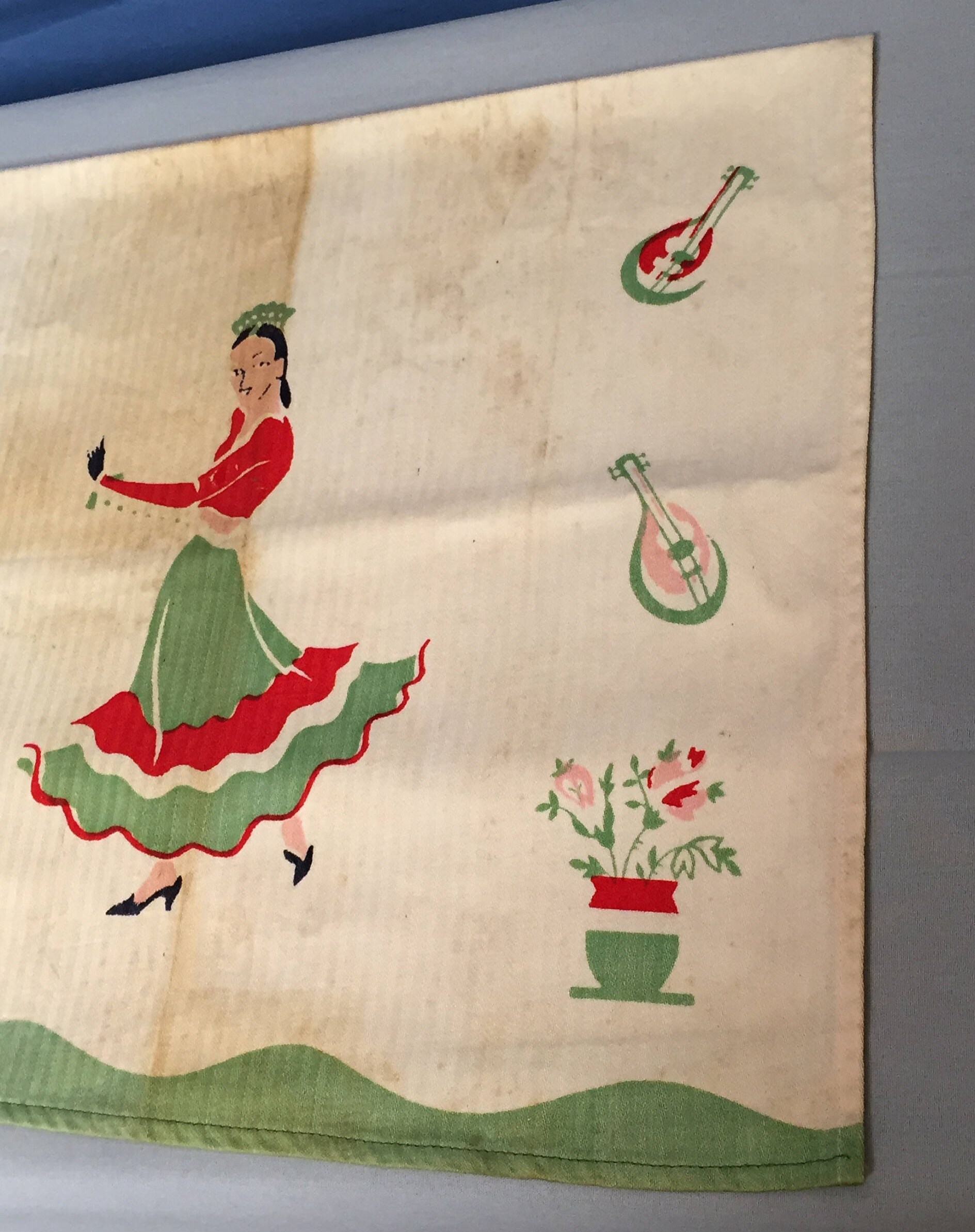 Vintage Dish Towel, Spanish Dancer, 1930's