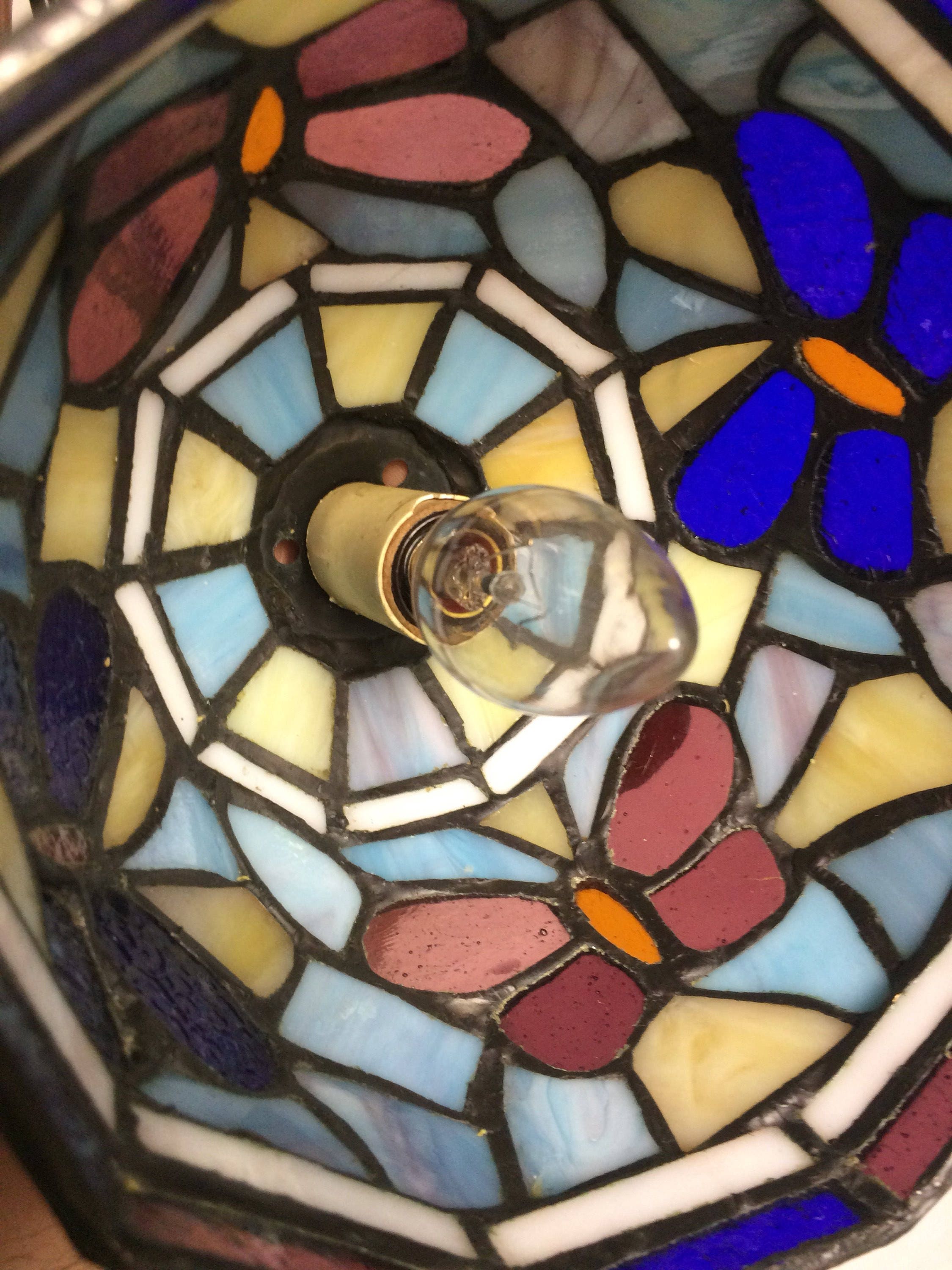 Vintage Small Slag Glass Hanging Pendant Light with Purple Butterflies