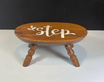 Oval Wooden Stepstool Footstool, with Hand Painted "Step" On Top