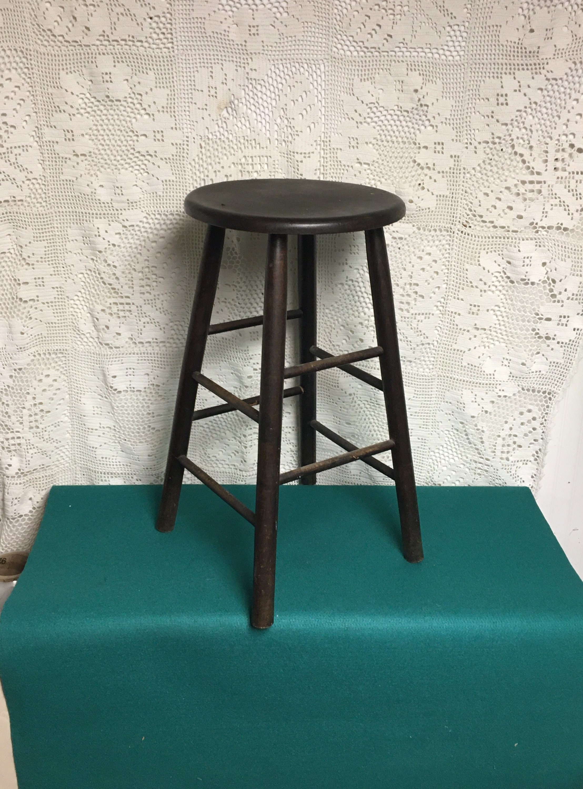 1940’s Wooden Farm Stool with Round Seat, Primitive Farmhouse Stool