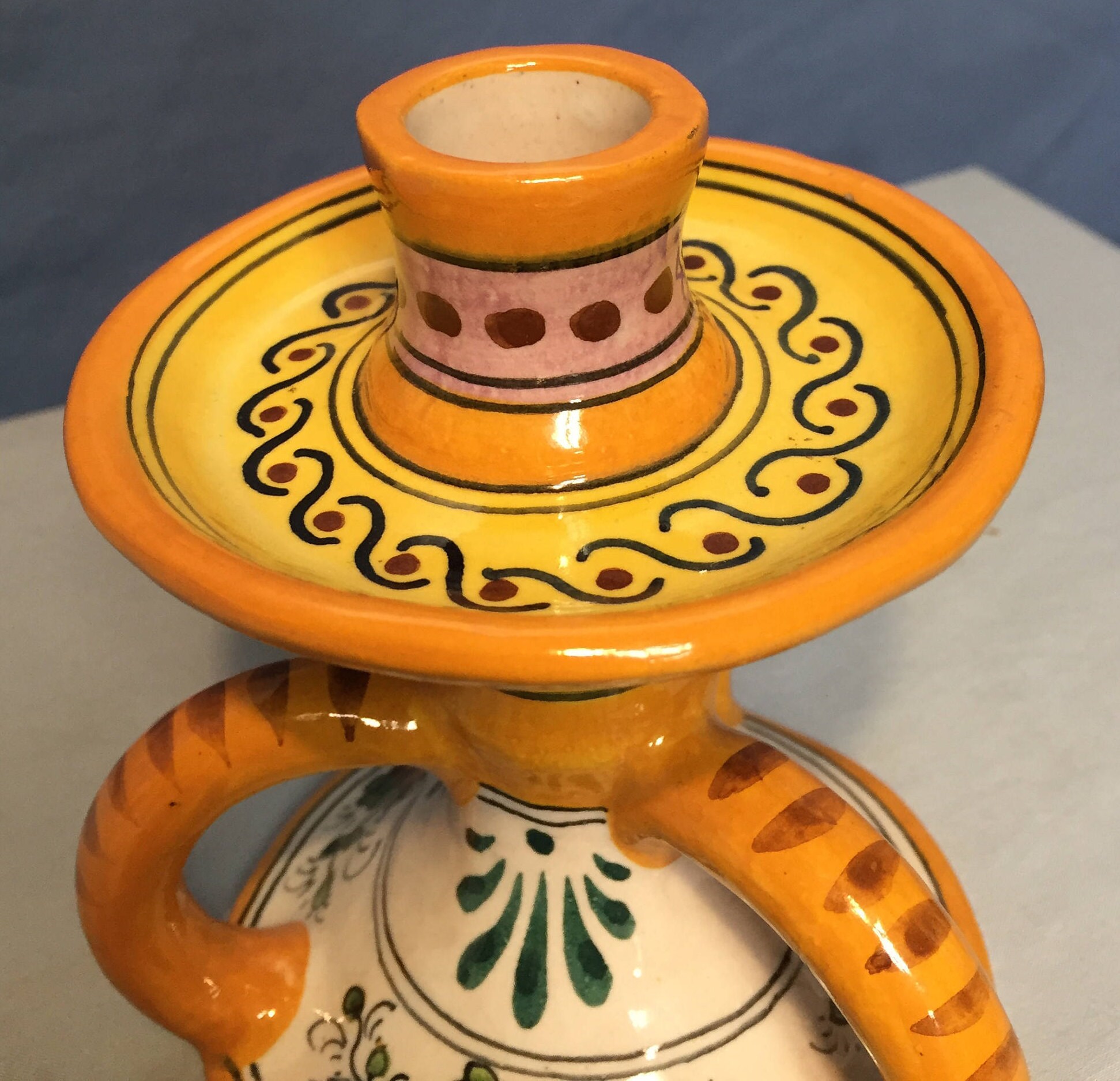 Orange Deruta Ceramic Candlestick Holder, Made in Italy