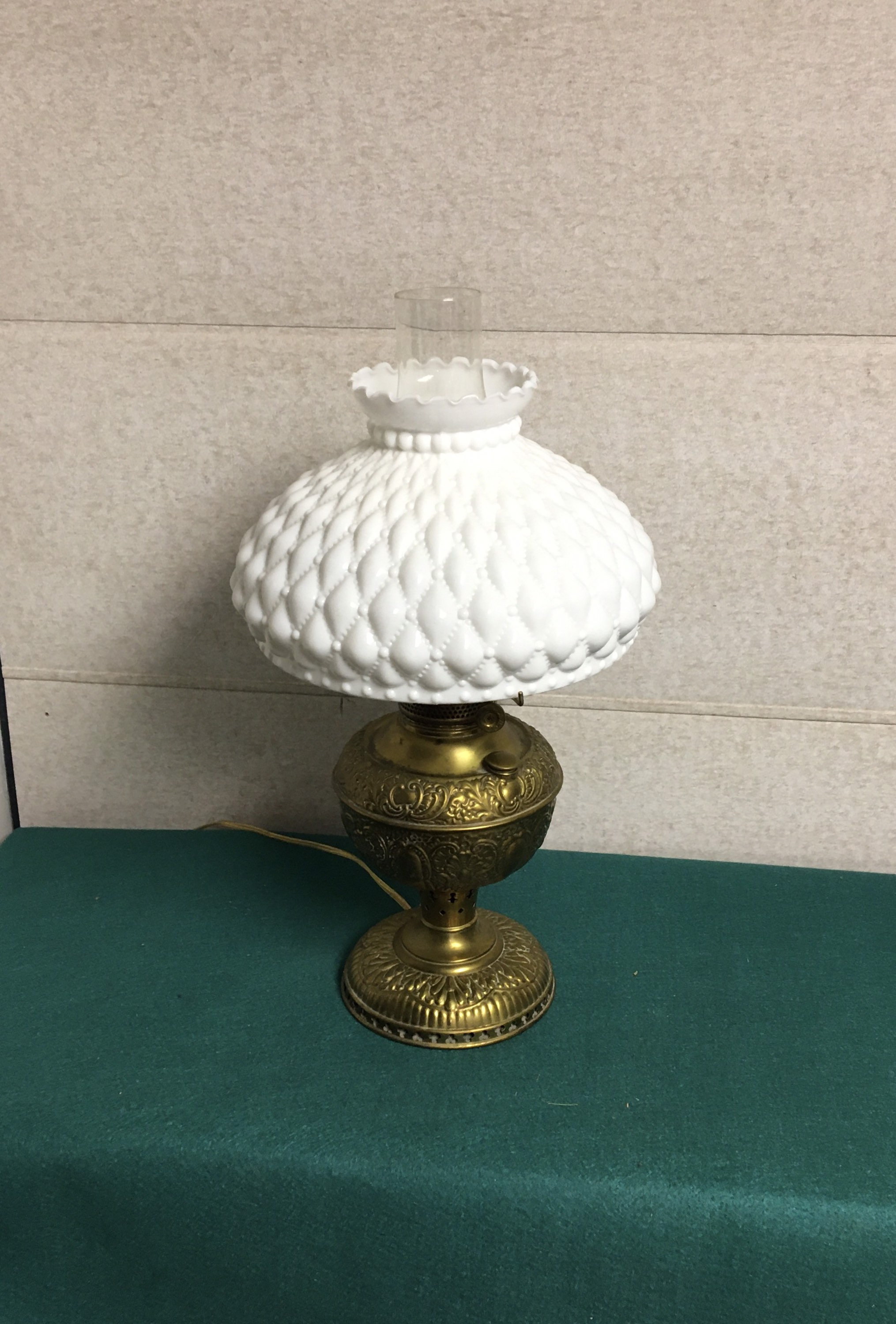 RESERVED For DEB Vintage Edward Miller Brass Electrified Hurricane Lamp