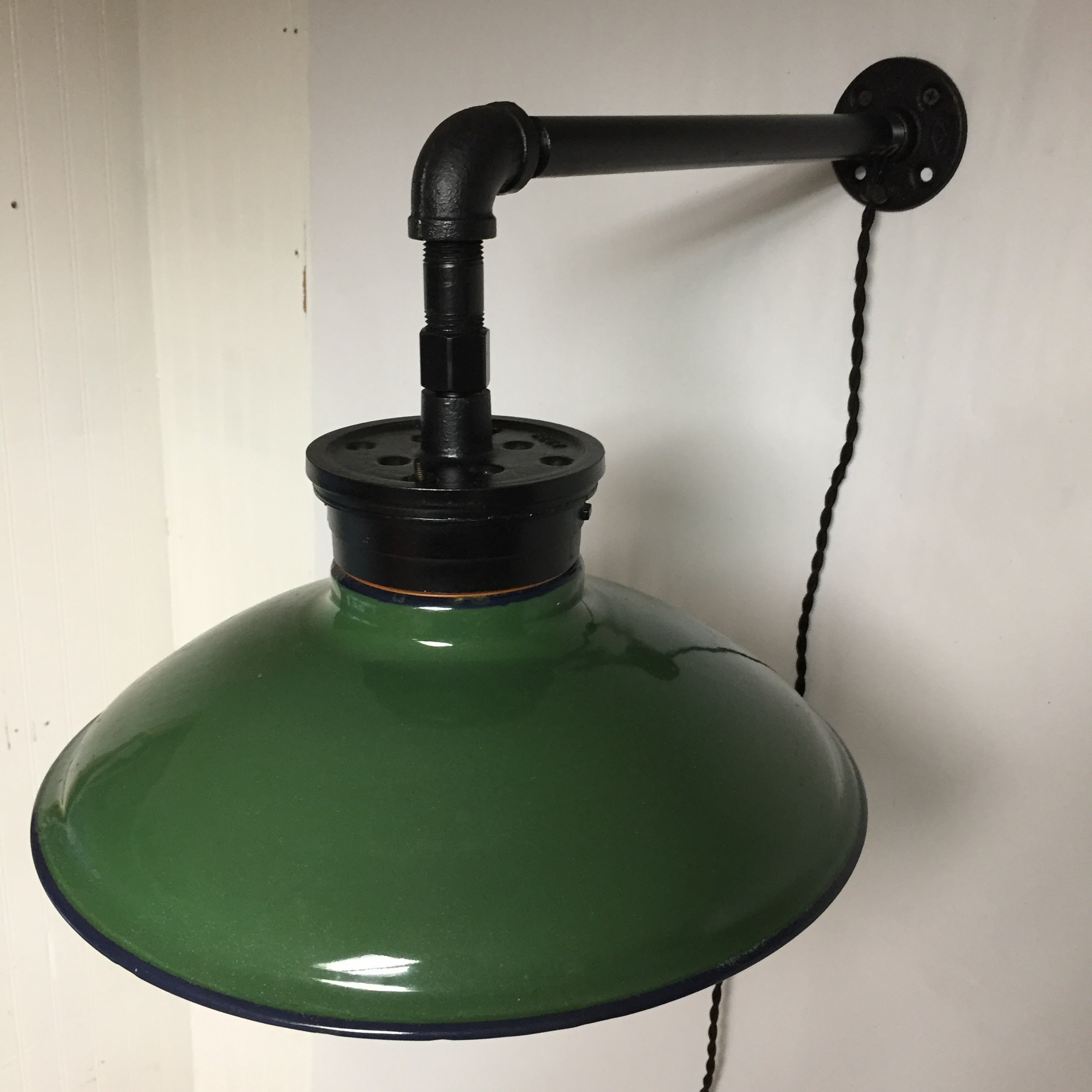 Original Green Porcelain Barn Light Fixture Electric Wall Sconce, Goose