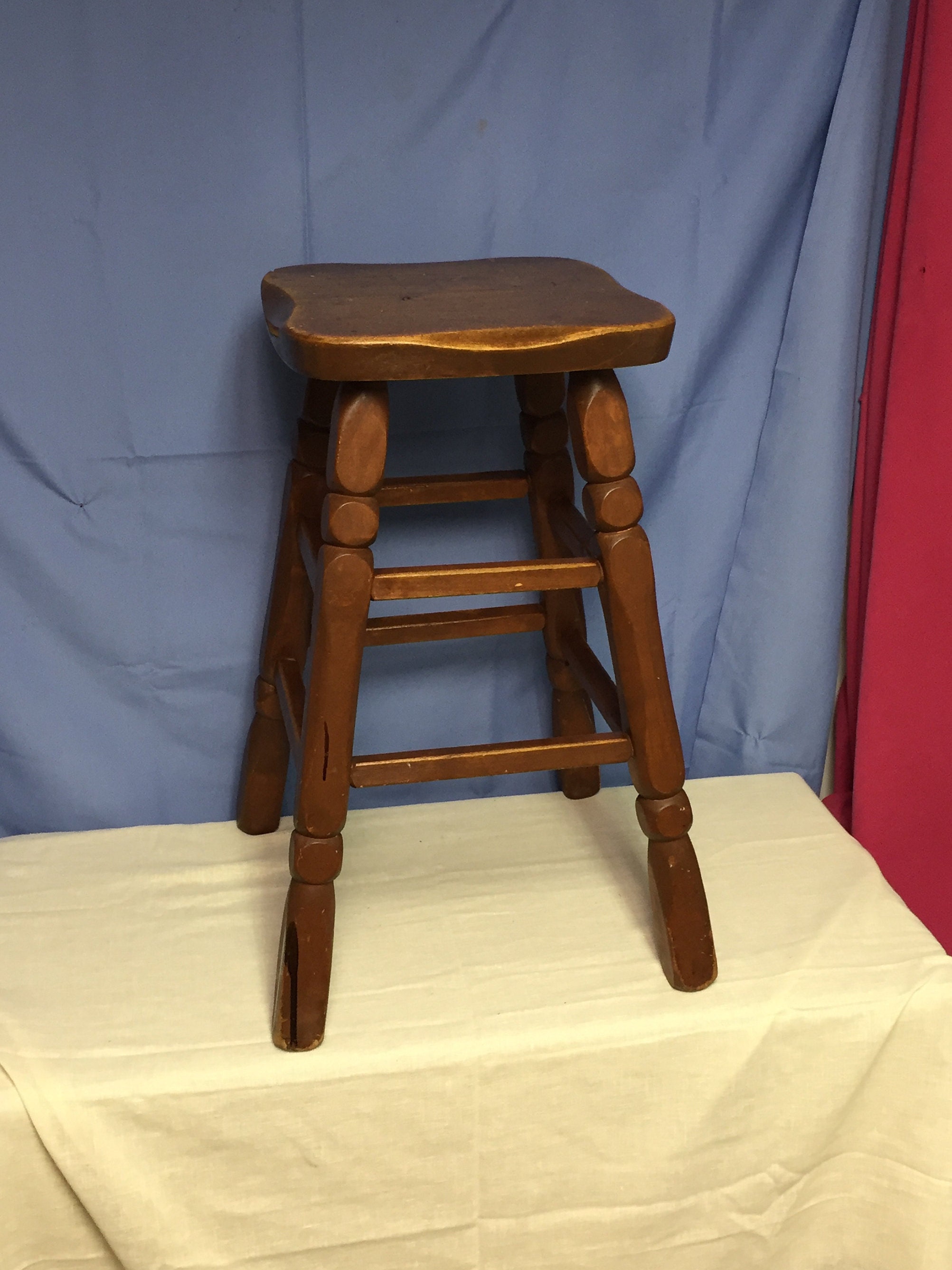Vintage 24 Wooden Farm Stool, Industrial Hardware Store, Counter Stool