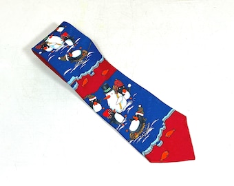 Christmas Tie Hallmark "Specialties", Holiday Tie, Penguins Ice Fishing
