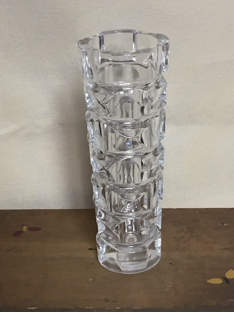 Pillar Crystal Bud Vase, Cristal D'ArquesDurand Vase, Geometric Block