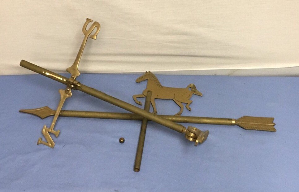 Vintage Brass Horse Weathervane, Ball Bearing Design with Adjustable