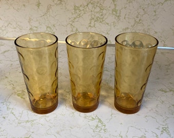 Hazel Atlas "Eldorado Gold" Pattern Glasses, Set Of Three (3), MCM, Raindrop Dot Glasses