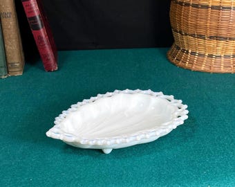 Westmoreland Milk Glass Shell Tray, Reticulated Lace Top