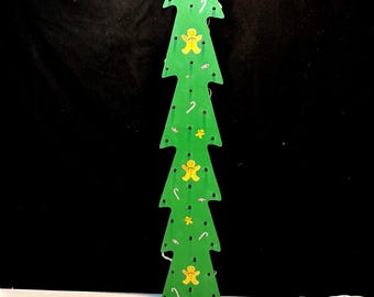 Handmade Wood Christmas Tree with Red Lights