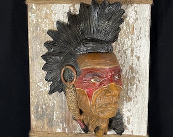 Native American Warrior, Mohawk Iroquois Mask, Fiberglass / Resin, Wall Hanging