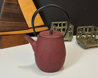 Red Japanese Cast Iron Hobnail Teapot, Nambu Tekki, Tetsubin Teapot