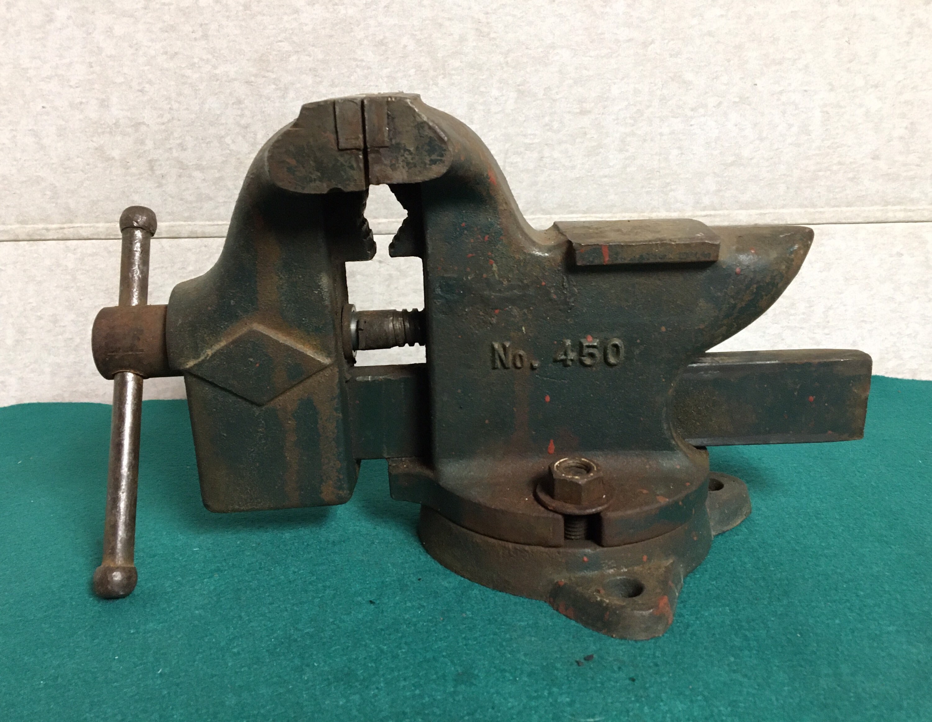 1960's Littlestown 450 Large Bench Vise with Swivel Base and Anvil, 43