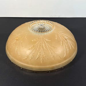 Antique 1940's Beige Embossed Leaves Frosted Glass Ceiling Light Shade For A 3 Chain Fixture