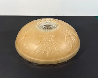 Antique 1940's Beige Embossed Leaves Frosted Glass Ceiling Light Shade For A 3 Chain Fixture