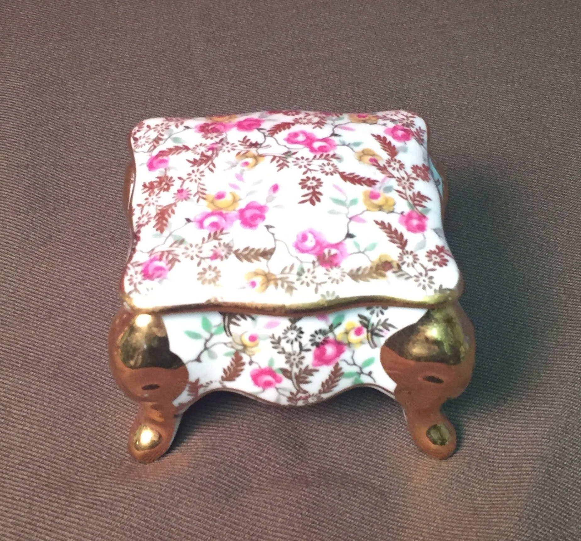 Limoge Porcelain Footed Box, Porcelaine Artistique, F.M Limoges France