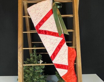 Handmade Ballet Pointe Shoe Holiday Stocking, Pink Stocking with Batting, Satin and Lace