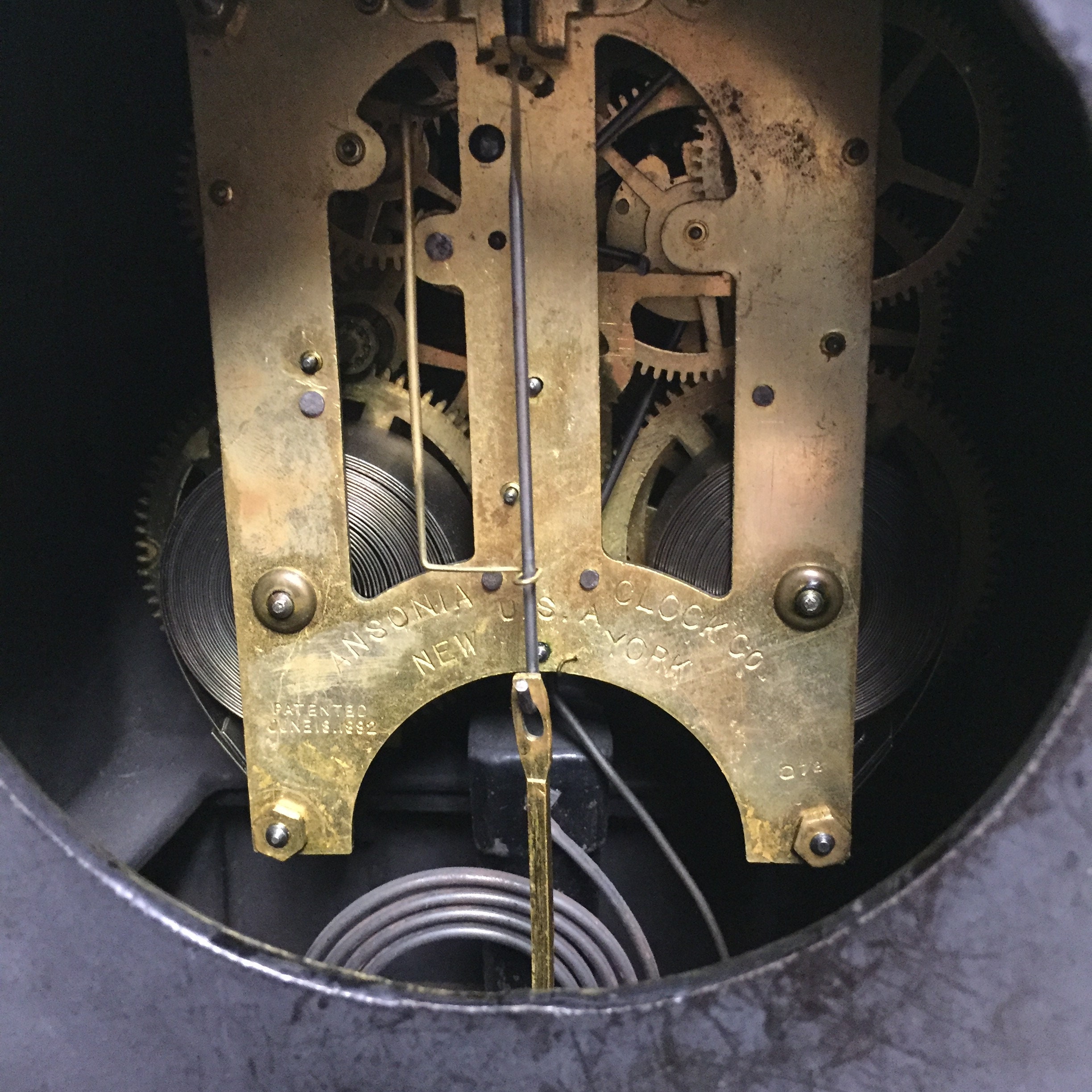 Antique 1900's Ansonia Iron Mantel Clock with Chimes, 7 Day Key Wind