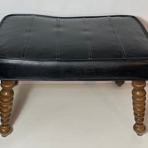 Mid Century Padded Foot Stool, Danish Style Black Vinyl Upholstery, Ottoman, Cushioned Hassock, image 5