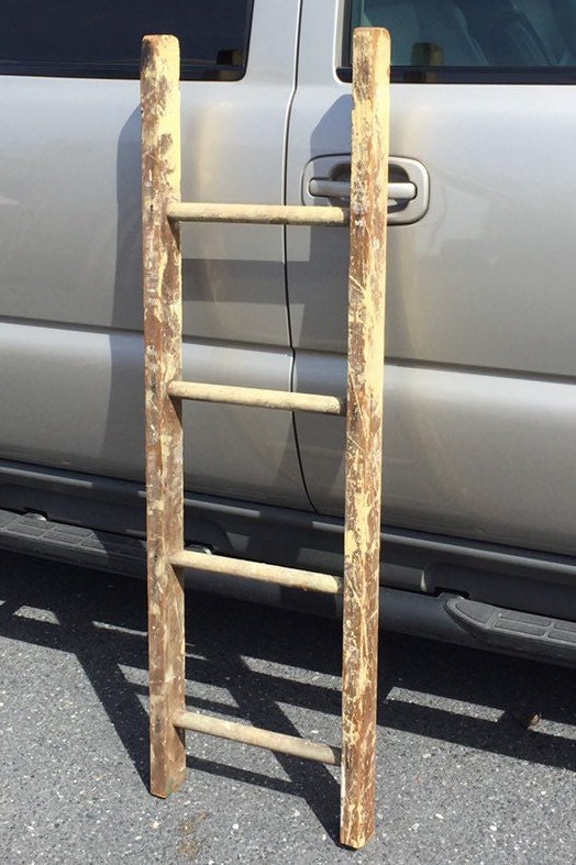 Antique 52 Wooden Blanket Ladder with Chippy Paint Splatter, Old